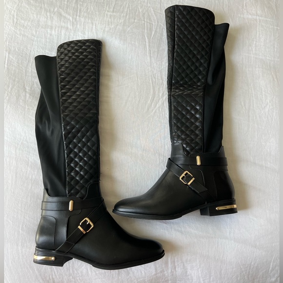 Shoe Dazzle Black Quilted Heeled Boots - Picture 7 of 7